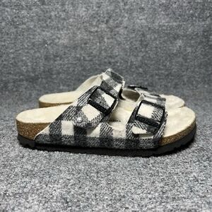 Birkenstock Black and White Fleece-Lined Sandals